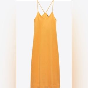 Zara Yellow Strappy Midi Cotton Dress Size Small